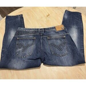 Kaporal 5 Japanese Style Straight Leg Rag Embroidered Denim Vintage Jeans Sz 36